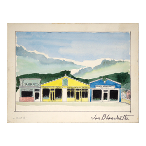 Shops in Aptos Village, California - Mid Century Watercolor by Jon Blanchette