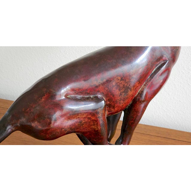 Art Deco Style Patinated Bronze Charging Panther Sculpture on Tiered Base – Hollywood Regency Statement Piece For Sale - Image 12 of 17