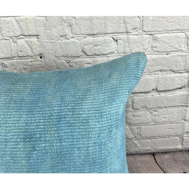 Turkish 20 x 20 Hemp Pillow Turkish Cushion Natural Sky Blue Pillow Cushion Cover For Sale - Image 3 of 4