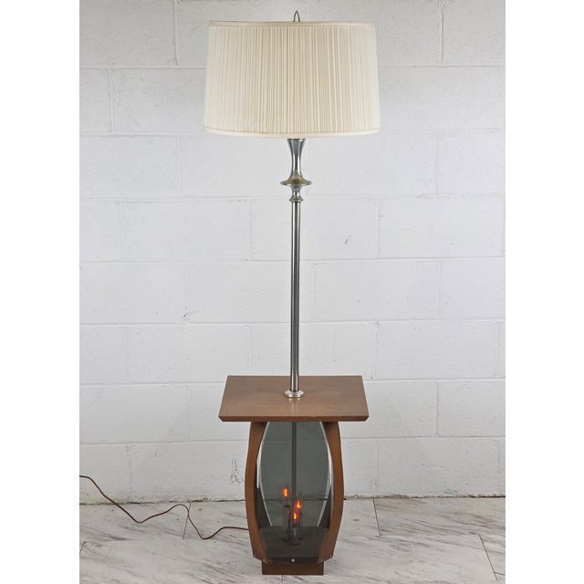 Mid-Century Modern 1960s Walnut & Smoked Lucite Sidetable Floor Lamp Combo For Sale - Image 3 of 6