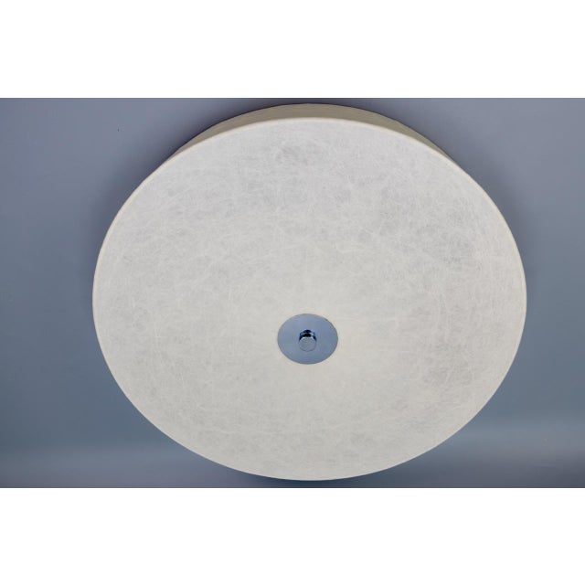 Extra large Mid-Century Modern Achille Castiglioni-era round cream-white cocoon flush mount or wall lamp by Goldkant...