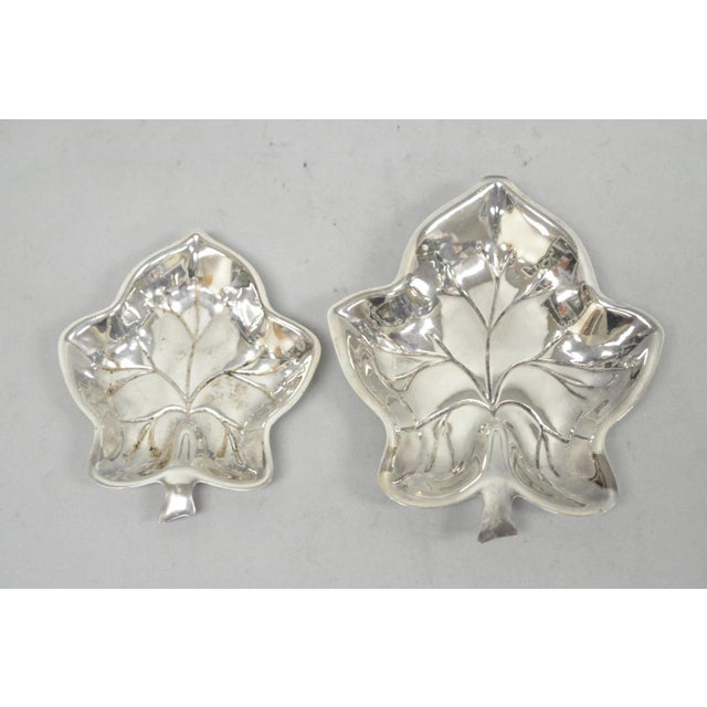 Modern Vintage Canterbury Silver Plated Miniature Leaf Shaped Trinkets Dish Set of 2 For Sale - Image 3 of 10
