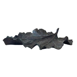 Antique Large Expertly Cast Leaf Tray in Bronze For Sale
