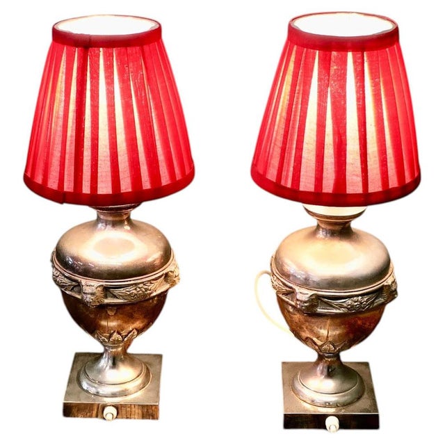 Red Vintage Gothic Style Silver Plated Table Lamps, 1930, Set of 2 For Sale - Image 8 of 8