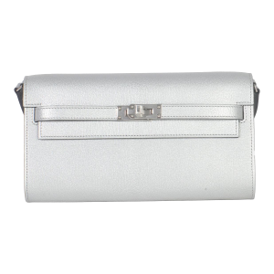 Argent Metallic Chevre Chamkilight Kelly Wallet To Go PHW