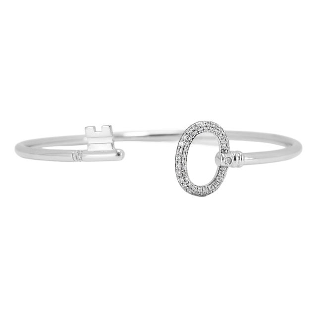 Tiffany & Co. Keys Wire 18k White Gold 0.20ctw Pave Diamond Cuff Bangle Bracelet For Sale