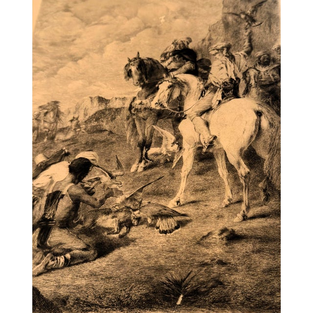 Antique Etching by French Artist Louis Monziès After Eugene Fromentin - Orientalist Falconry Equestrian For Sale - Image 17 of 17