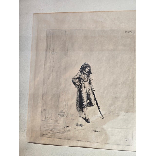 Brown 1883 Original Etching the Loafer by Ignaz Marcel Gaugengigl in Ornate Antique Wood Frame For Sale - Image 8 of 11