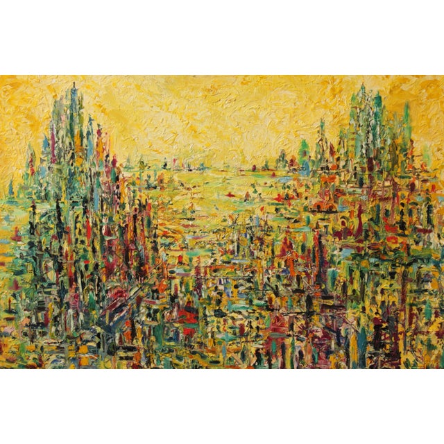 Textile Charles Melohs 'Sunrise Over New York' Abstract Oil Painting For Sale - Image 7 of 13