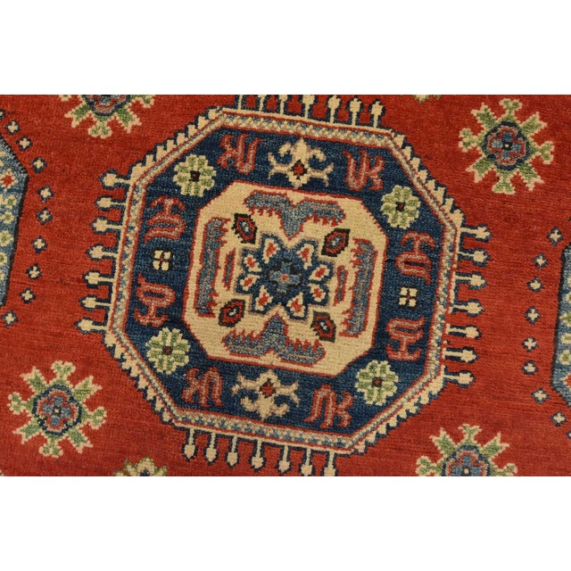 Textile Kazak Rug 4′ X 6’2” Red Wool Tribal Hand-Knotted Oriental Carpet For Sale - Image 7 of 12