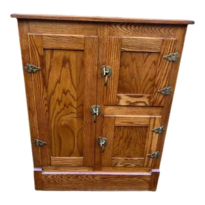 Mid 20th Century Vintage Oak Wood Refrigerator Ice Box Chest Cabinet