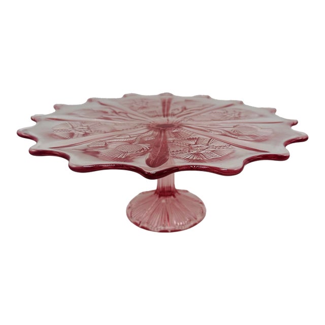 Vintage Pressed Glass Cake Stand For Sale