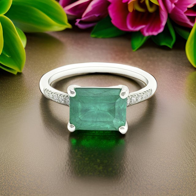 Metal Natural Emerald Diamond Ring Size 6.5 14k Gold 1.95 TCW Certified For Sale - Image 7 of 11