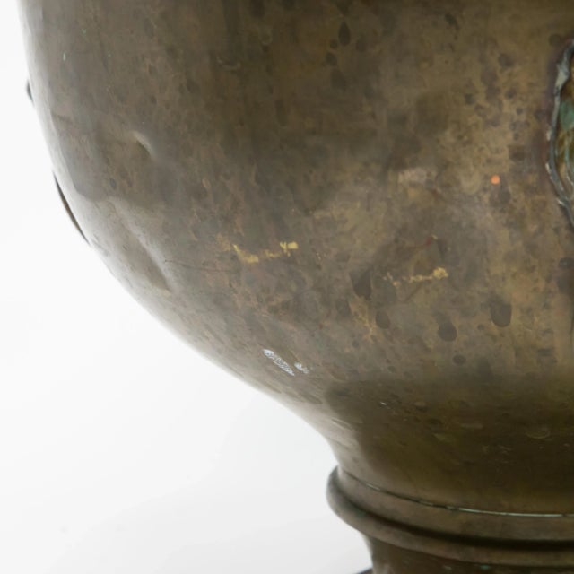 English Brass Garden Planter With Lions Heads For Sale - Image 3 of 13