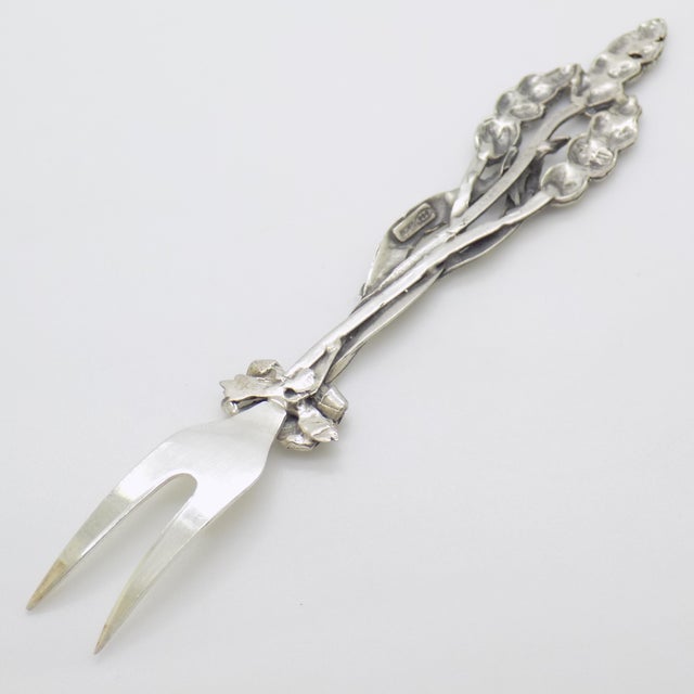 Vintage Italian Handmade Genuine Silver Cocktail Fork With Wheat Corn Decoration For Sale - Image 4 of 10