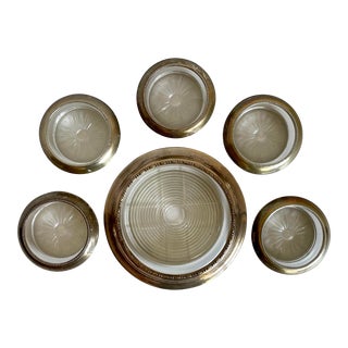 Set of 6 Antique Sterling Silver and Cut Crystal Coasters For Sale