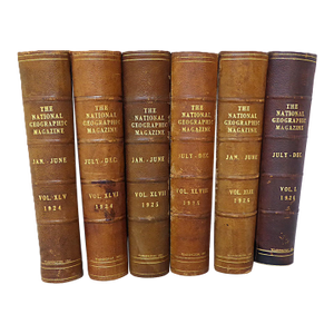Antique National Geographic Magazines Leather Spine Volumes of 1924, 1925 and 1926 - Set of 6