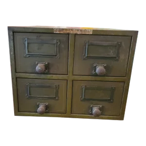 Antique Distressed Small Filing Cabinet With Label