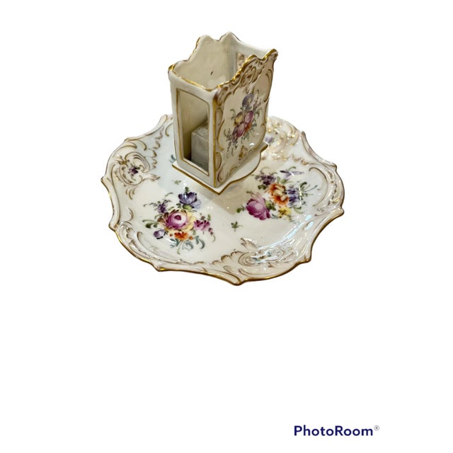 Vintage French Floral Decorated Porcelain Matchbox Holder For Sale - Image 4 of 7