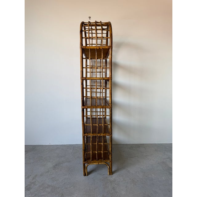 Wood 1970's Vintage Coastal Bamboo Rattan Arched Etagere Shelf For Sale - Image 7 of 14