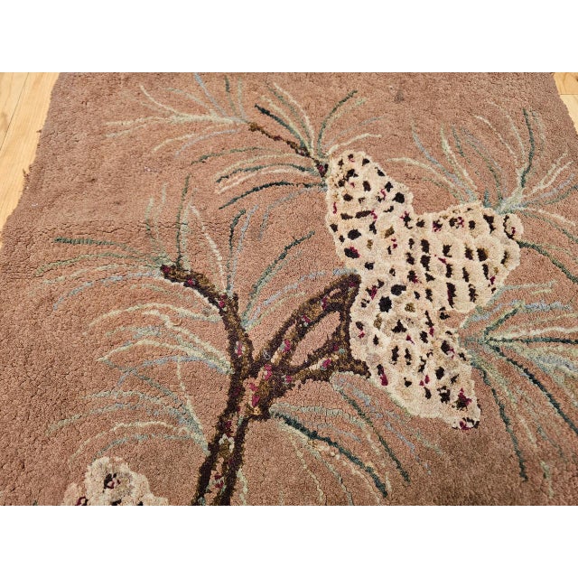 Vintage American Hand Hooked Rug, Handwoven Moth Pattern, Folk Art Tapestry, 2x3 For Sale - Image 4 of 11