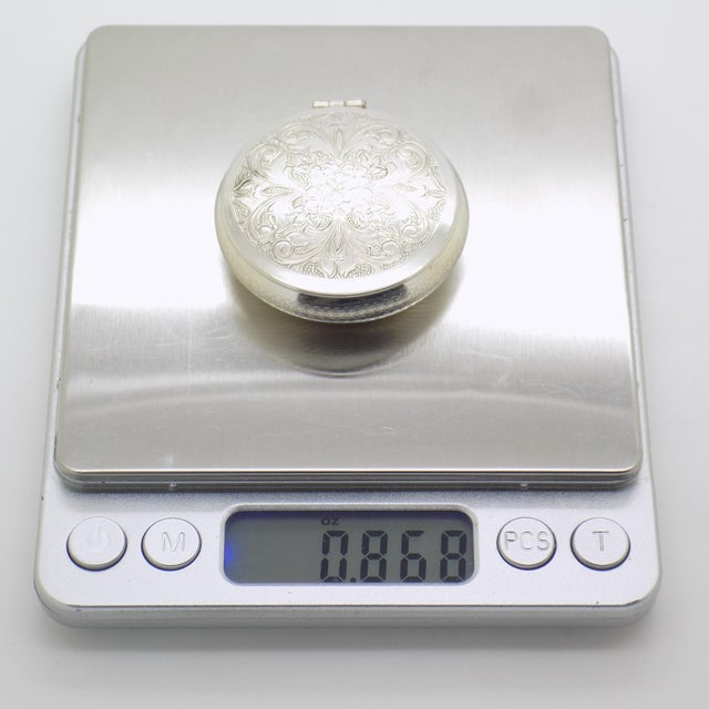 Vintage Italian Handmade Genuine Silver Ornated Flower Design Pill Snuff Trinket Box, Made in Alessandria For Sale - Image 10 of 11