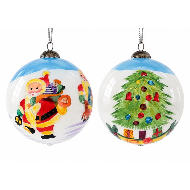 Hand-Painted Blown Glass Christmas Ornaments, Eastern Europe, 1950s, Set of 4 For Sale - Image 3 of 9
