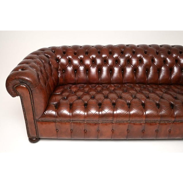 1950s Antique Deep Buttoned Leather Chesterfield Sofa, 1950 For Sale - Image 5 of 11