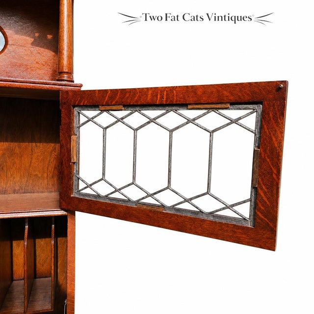Wood Antique Oak Side-by-Side Secretary Desk | Bookcase | China Cabinet | Larkin-Style For Sale - Image 7 of 15