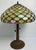 Art Nouveau Antique American Tiffany Style Leaded Stained Glass Table Lamp With Amber Jewels For Sale - Image 3 of 11