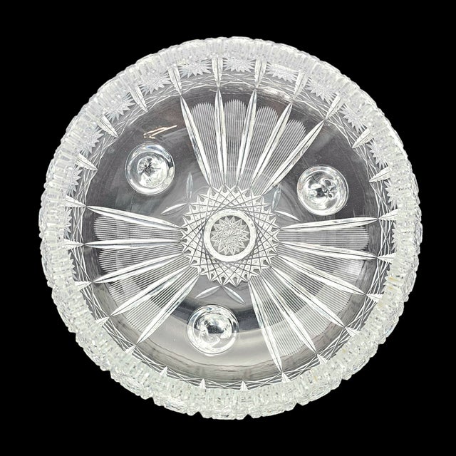 Mid 20th Century Bohemian Queen Anne’s Lace Cut Crystal Footed Bowl, 24% Lead Glass, Sawtooth Rim For Sale - Image 14 of 16