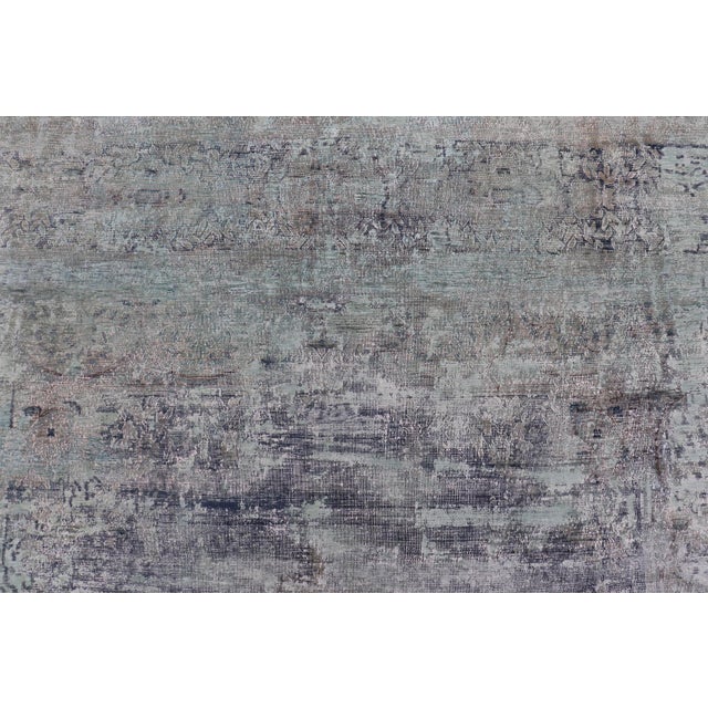 Distressed Vintage Persian Rug With Abstract Design in Blue, Green & Gray & White For Sale - Image 12 of 17