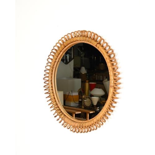 Large Vintage Round Mirror in Rattan and Wicker by Franco Albini, 1960s For Sale - Image 9 of 13