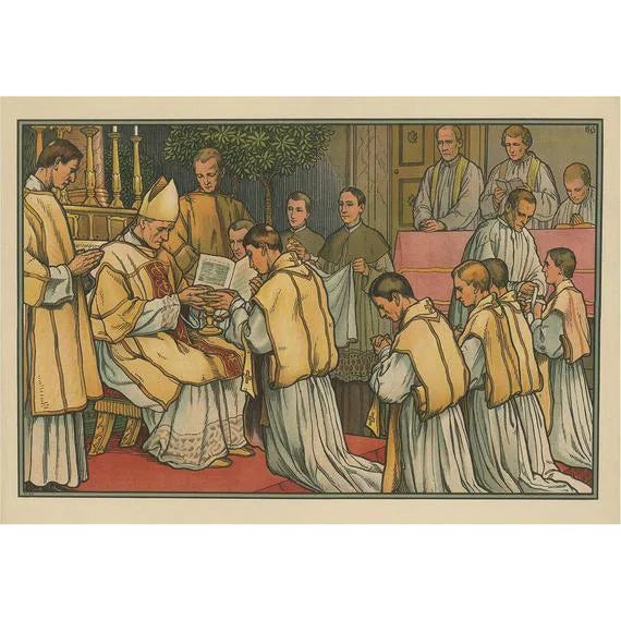 Philipp Schumacher, Religious Illustration of the Seven Sacraments, Holy Orders, 1913, Print For Sale