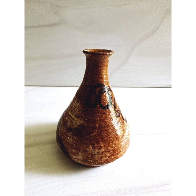 1970s Brutalist Brown Handthrown Ceramic Pottery, Midcentury Modern Vase, Boho Decor, Minimalist For Sale - Image 5 of 6