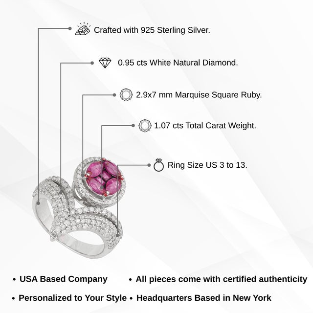 Carat&Her Valentine's Tiara Ruby Chevron Ring With Diamond Accents, Size 7 For Sale - Image 10 of 12