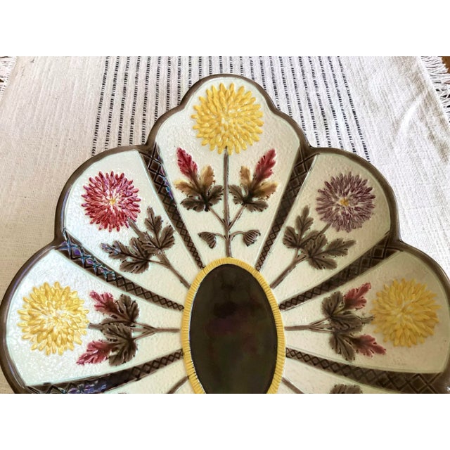 English Antique Wedgwood Majolica Chrysanthemum Flower Platter, Circa 1883 For Sale - Image 9 of 12