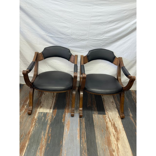 1960s 1960s Mid-Century Drexel Curule Armchairs in Black Vinyl - Pair For Sale - Image 5 of 5