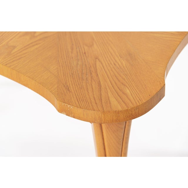 Brown Vintage Art Deco Swedish Square Beech Scalloped Table 1940s For Sale - Image 8 of 10