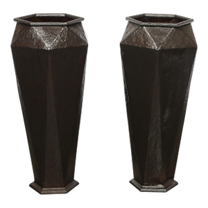 Modernist Geometric Faceted Hand-Hammered Wrought Iron Vases in Bronze Finish