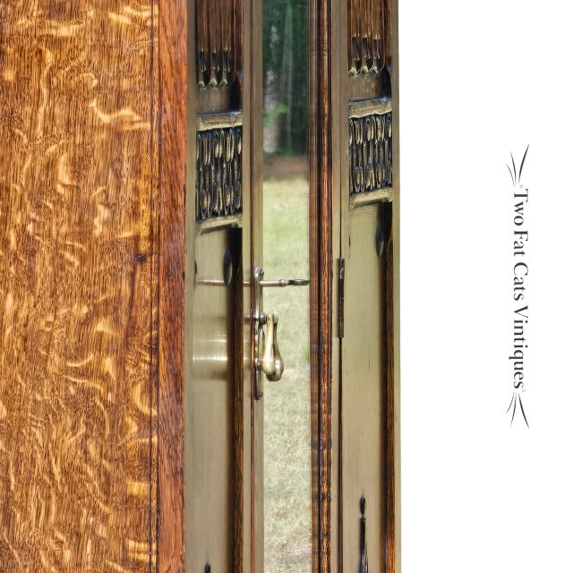 Brown Antique Victorian Oak Wardrobe | Armoire | 3-Piece Knockdown | Beveled Mirror | Key | 19th Century For Sale - Image 8 of 18