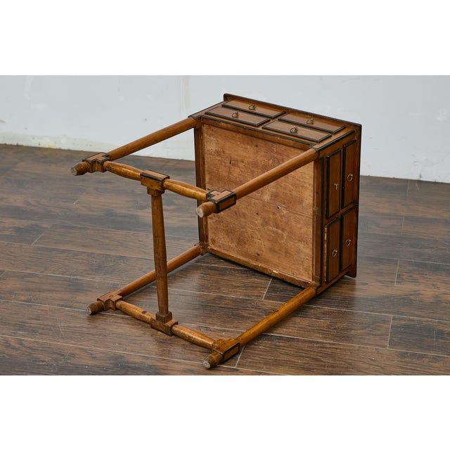 19th Century English Walnut Spice Table with Drawers and H-Form Stretcher For Sale - Image 4 of 12
