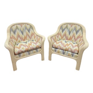 Baker Furniture Pencil Reed Rattan Lounge Chairs, 1980s, Set of 2 For Sale