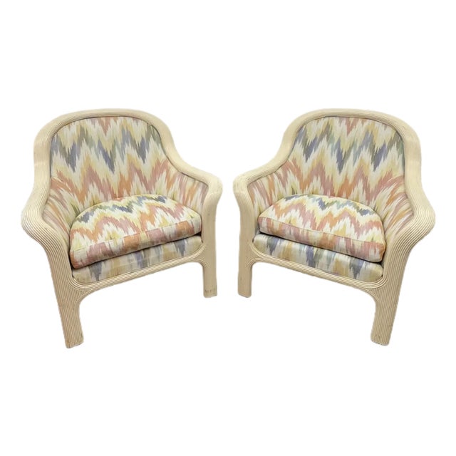 Baker Furniture Pencil Reed Rattan Lounge Chairs, 1980s, Set of 2 For Sale