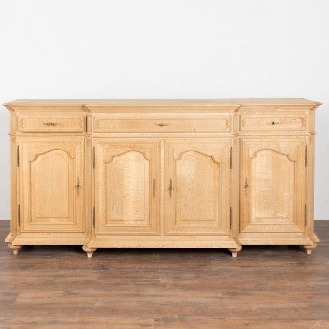 French Provincial 20th Century Long Bleached Oak Sideboard Buffet From Belgium For Sale - Image 3 of 17