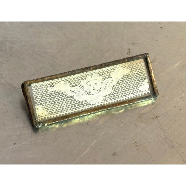 1930s Silver/Lace in Glass Rectangular Brooch For Sale - Image 4 of 4