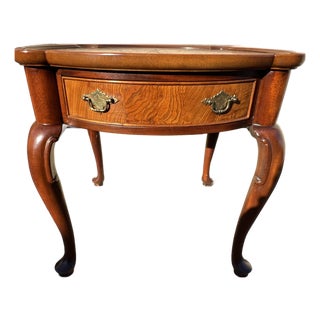 1980 Vintage Hekman Round Table With Drawer French Style Burl Mahogany For Sale