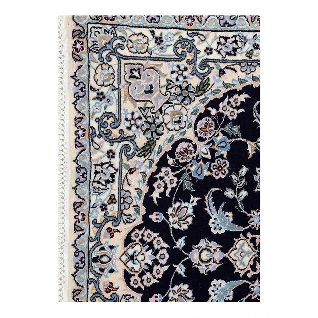 Traditional Pasargad Navy Blue Persian Silk & Wool Nain For Sale - Image 3 of 4