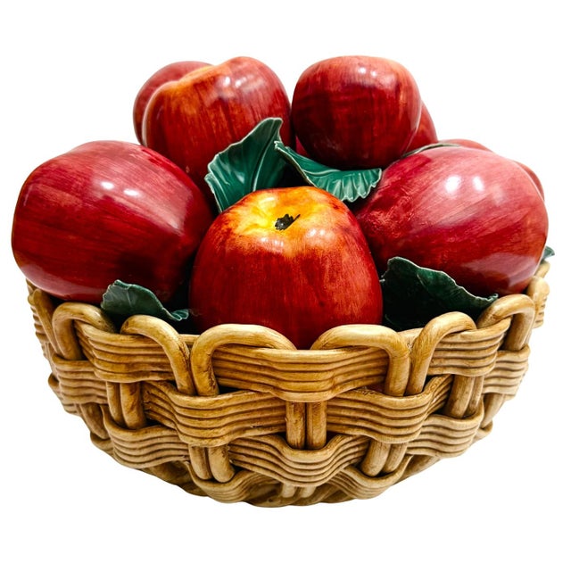 Late 20th Century Oversized Italian Hand-Painted Ceramic Apple Basket Topiary Sculpture For Sale In San Diego - Image 6 of 7