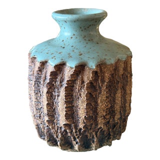 F. Carlton Ball Carved Brutalist Design Stoneware Studio Pottery Vase For Sale